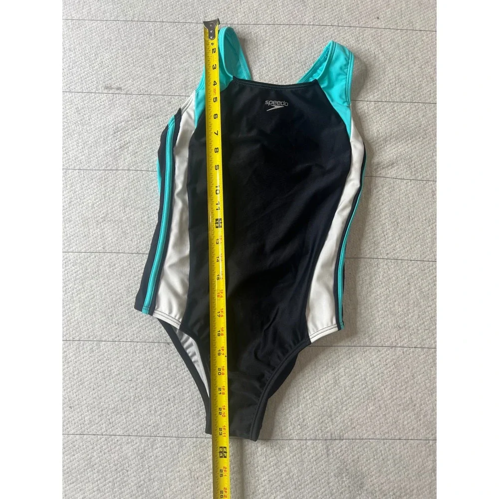 Speedo Girls One Piece Swimsuit Size 14 Black Turquoise UPF 50+ 7714076